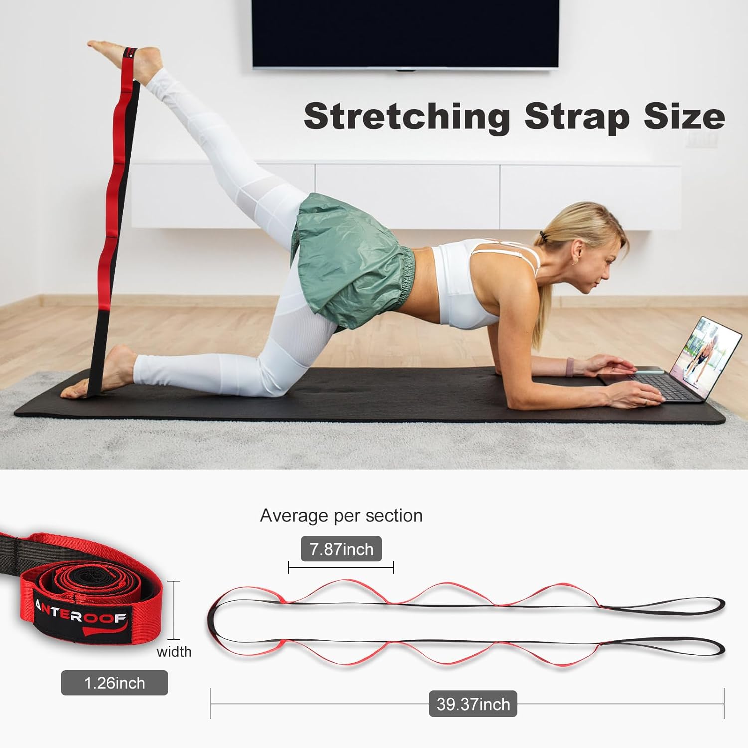 Skiennix Durable Non-Elastic Stretch Strap - 10 Loops for Yoga, Pilates & Physical Therapy | Ideal for Flexibility