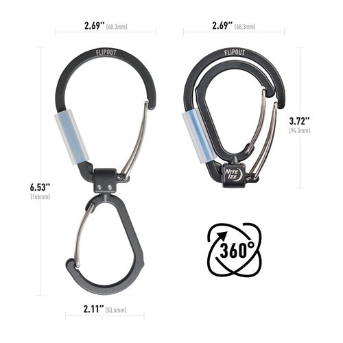Nite Ize FlipOut Dual Carabiner - Cast Aluminum Double Carabiner - 360-Degree Swivel & Folding Body - Perfect for Camping & Hiking - for Tools & Household Items - Working Load Limit of 40 lbs