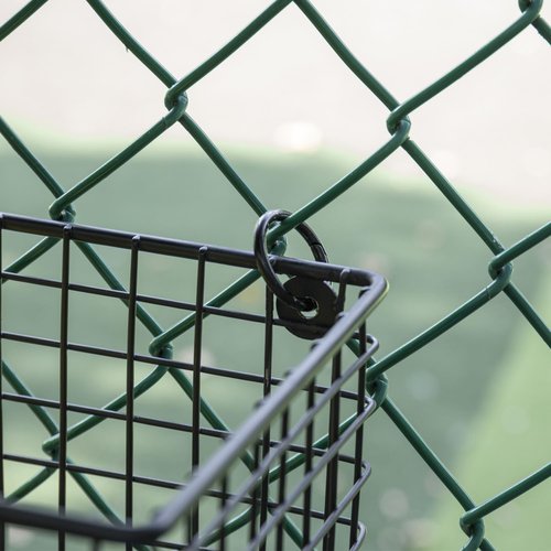 MyGift 16.5 Inch Black Metal Pickleball Paddle Rack and Ball Storage, Wall Mounted or Fence Hanging Equipment Organizer with Racket Holder and Basket for Balls