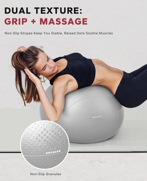 HAPBEAR Exercise Ball - Anti-Burst, Slip-Resistant Yoga & Pilates Ball | Core Training & Posture Improvement (22''/26''/30'') with Quick Pump & 3 Resistance Bands