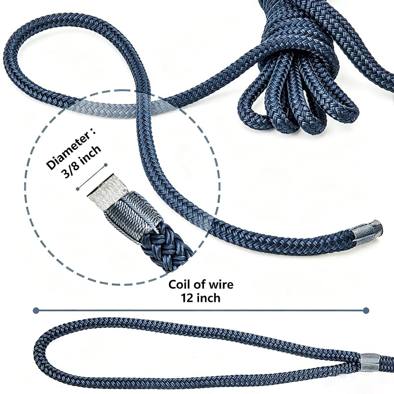4 Pack 3/8" x 15' Double Braided Nylon Dock Lines – UV Guard, 4150 LBS, Eye Loop