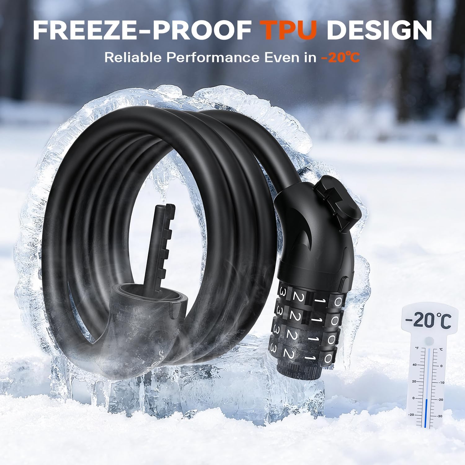 Sportneer Bike Lock - 4-Digit Combination, Weatherproof 12mm Heavy Duty Steel | 4ft Cable for Bicycles & Scooters