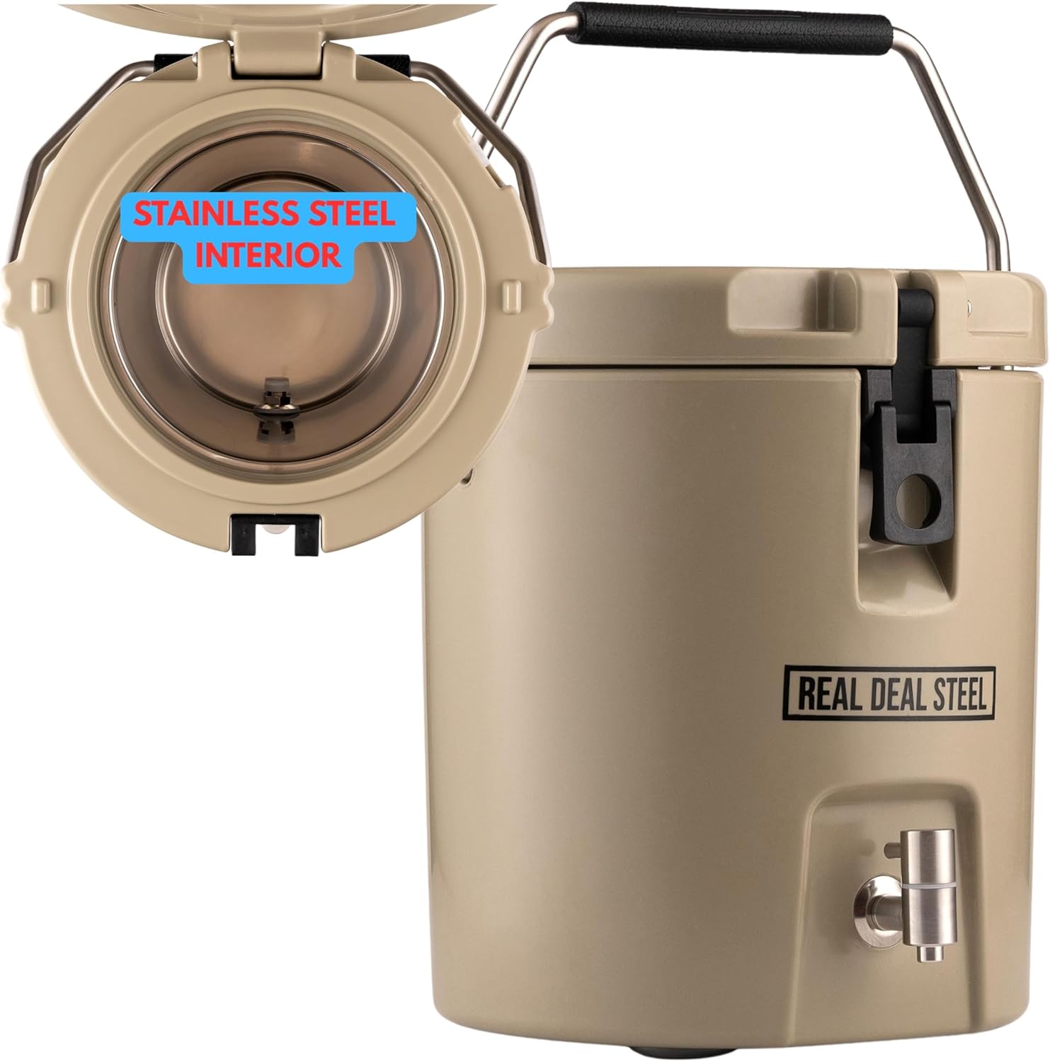 Skiennix Insulated Beverage Dispenser - 2 Gallon Hot Drink Container with Stainless Steel Interior | Perfect for Camping & Parties - Tan