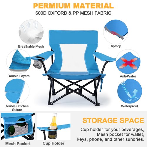 Joyfair Beach Camping Chair (2 Pack), Outdoor Folding Lawn Chair for Adults, Heavy Duty Portable Chair with Armrest for Outside Fishing, Sport, Patio, Cup Holder & Storage Pocket, Carry Bag (Blue)