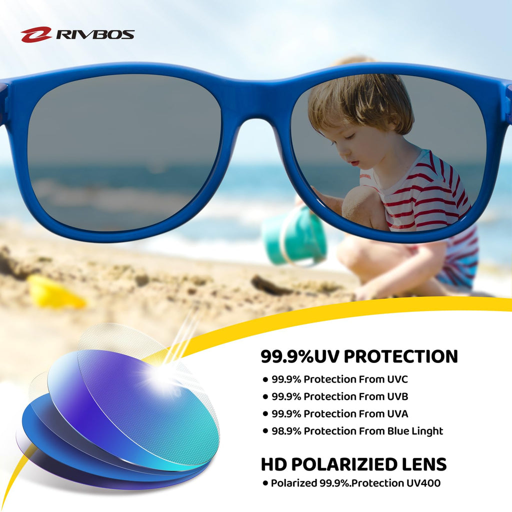 RIVBOS Kids Sunglasses Polarized UV Protection Flexible Rubber Glasses Shades with Strap for Boys Girls Navy blue