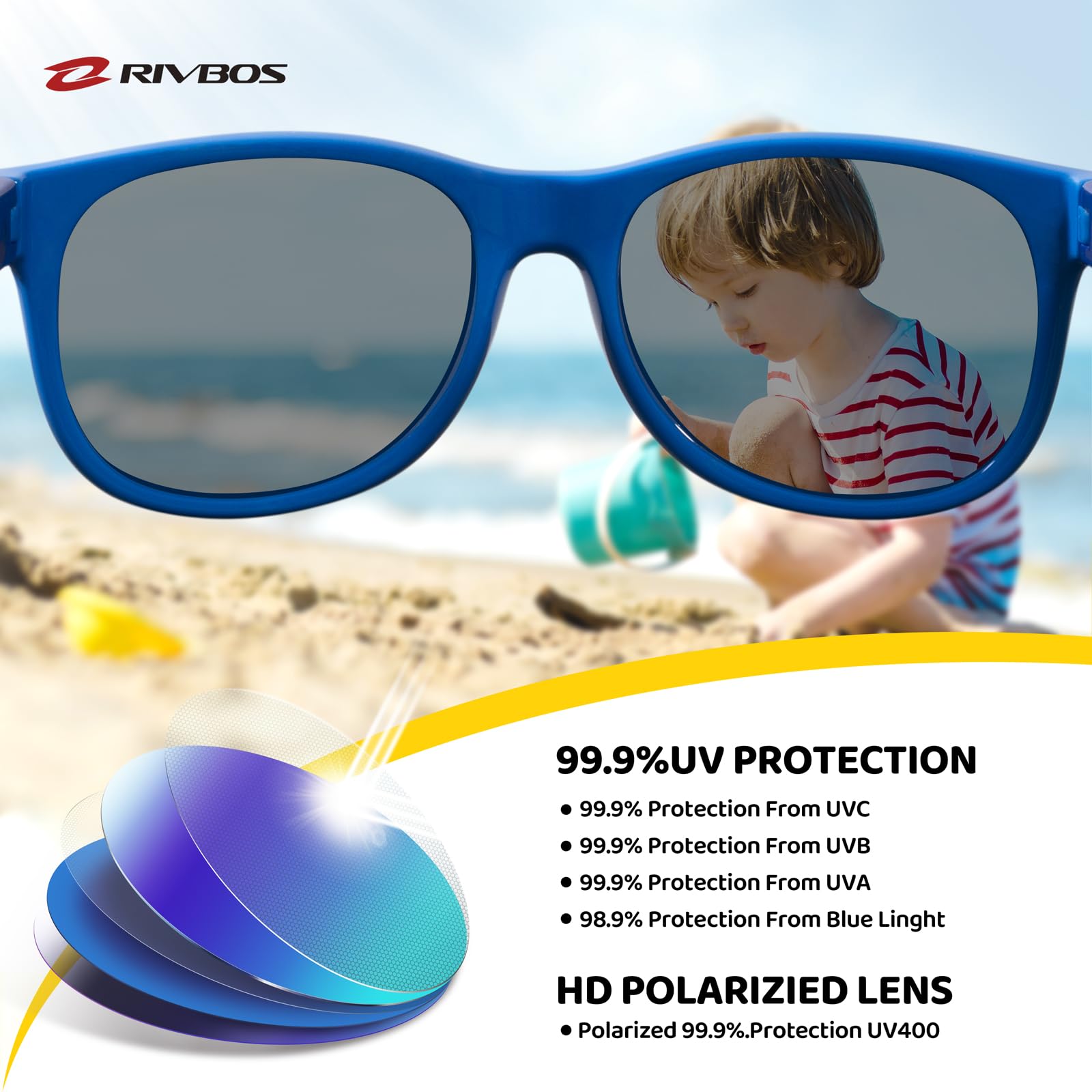 RIVBOS Kids Sunglasses Polarized UV Protection Flexible Rubber Glasses Shades with Strap for Boys Girls Navy blue