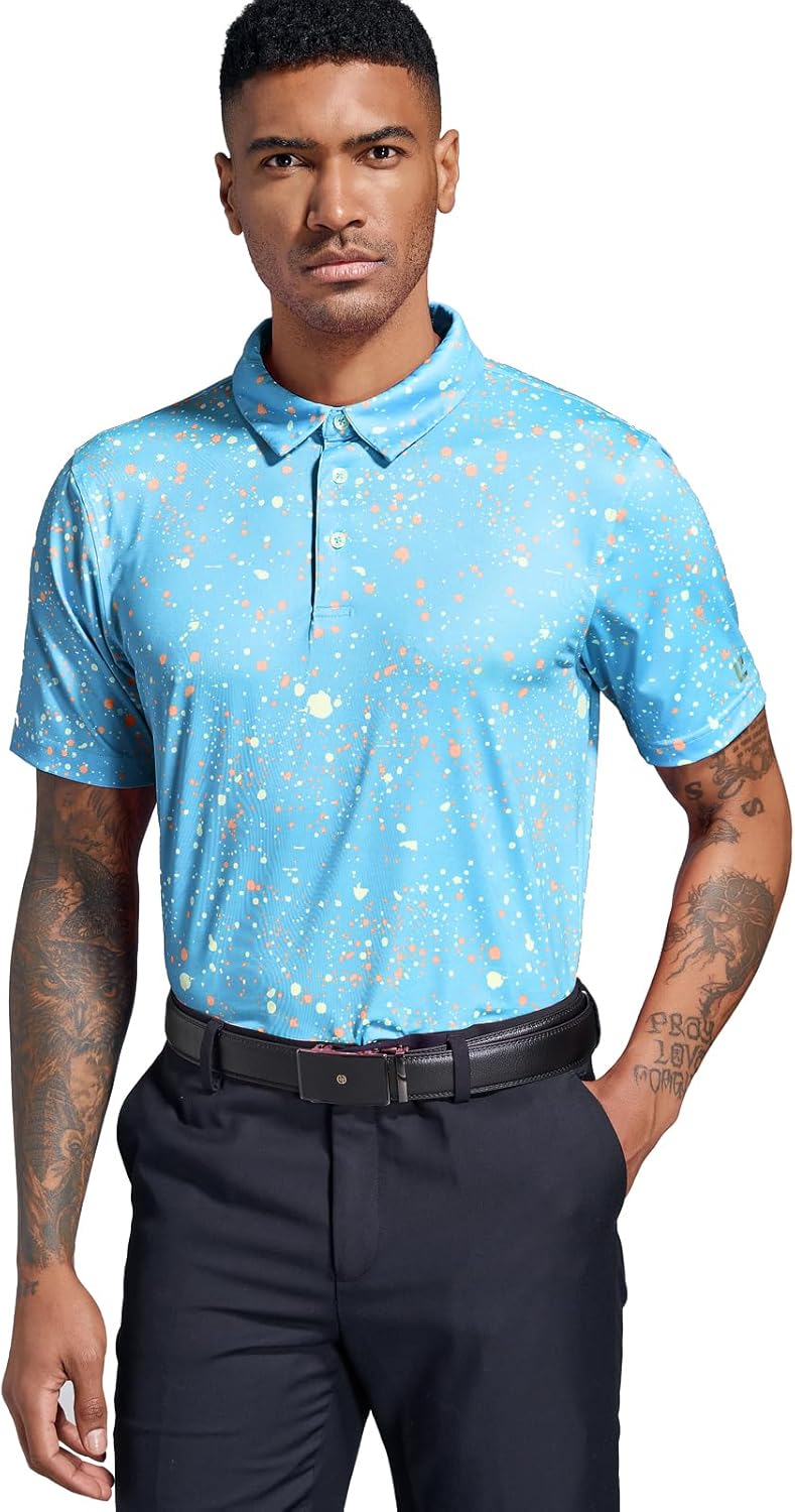 Skiennix Golf Shirts for Men - Dry Fit Performance Short Sleeve Polo | Moisture-Wicking Print