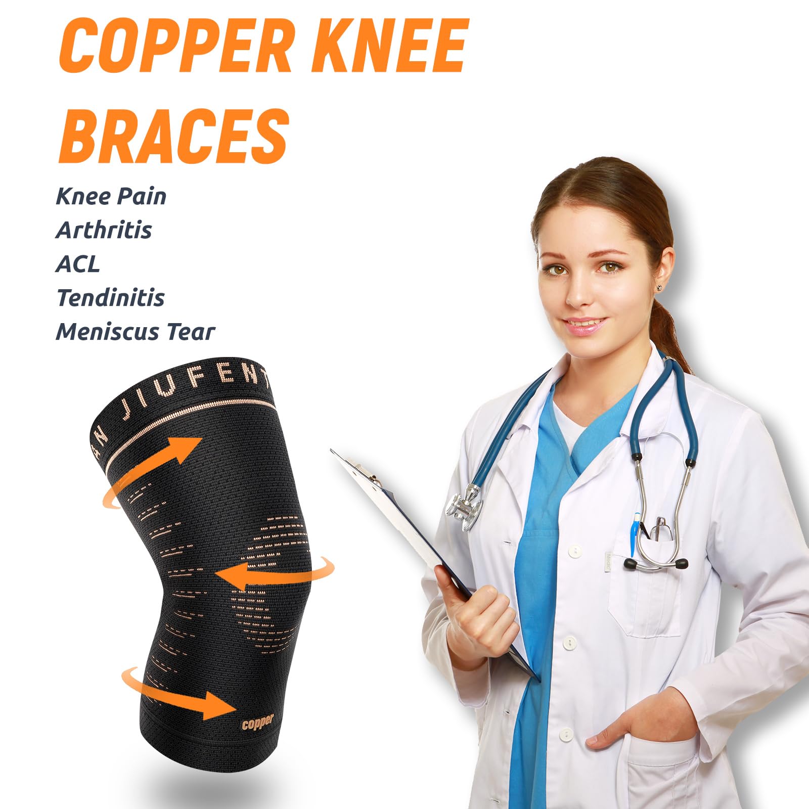 JIUFENTIAN Copper Knee Sleeve,Copper Knee Braces for Women and Men Arthritis,ACL, Tendinitis, Meniscus Tear, Joint Pain Relief, Running, Working Out, Fitness, Weightlifting (Medium)
