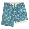 maamgic Mens Swim Trunks 9" with Zipper Pockets, Quick Dry Board Shorts, 4-Way Stretch Compression Lined Bathing Suits, Effortless Flex for Beach, Vacation, Cruise Coconut Tree Gradient Blue Large