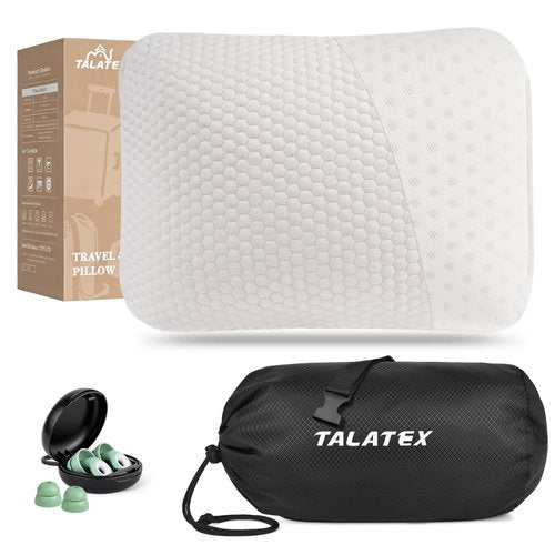 Talatex 100% Natural Premium Talalay Latex Travel Pillow, Camping Pillow, Small Camping Pillow with Compressible Stuff Sack, No Memory Foam Chemicals with Washable Cover (Medium Latex, 1)