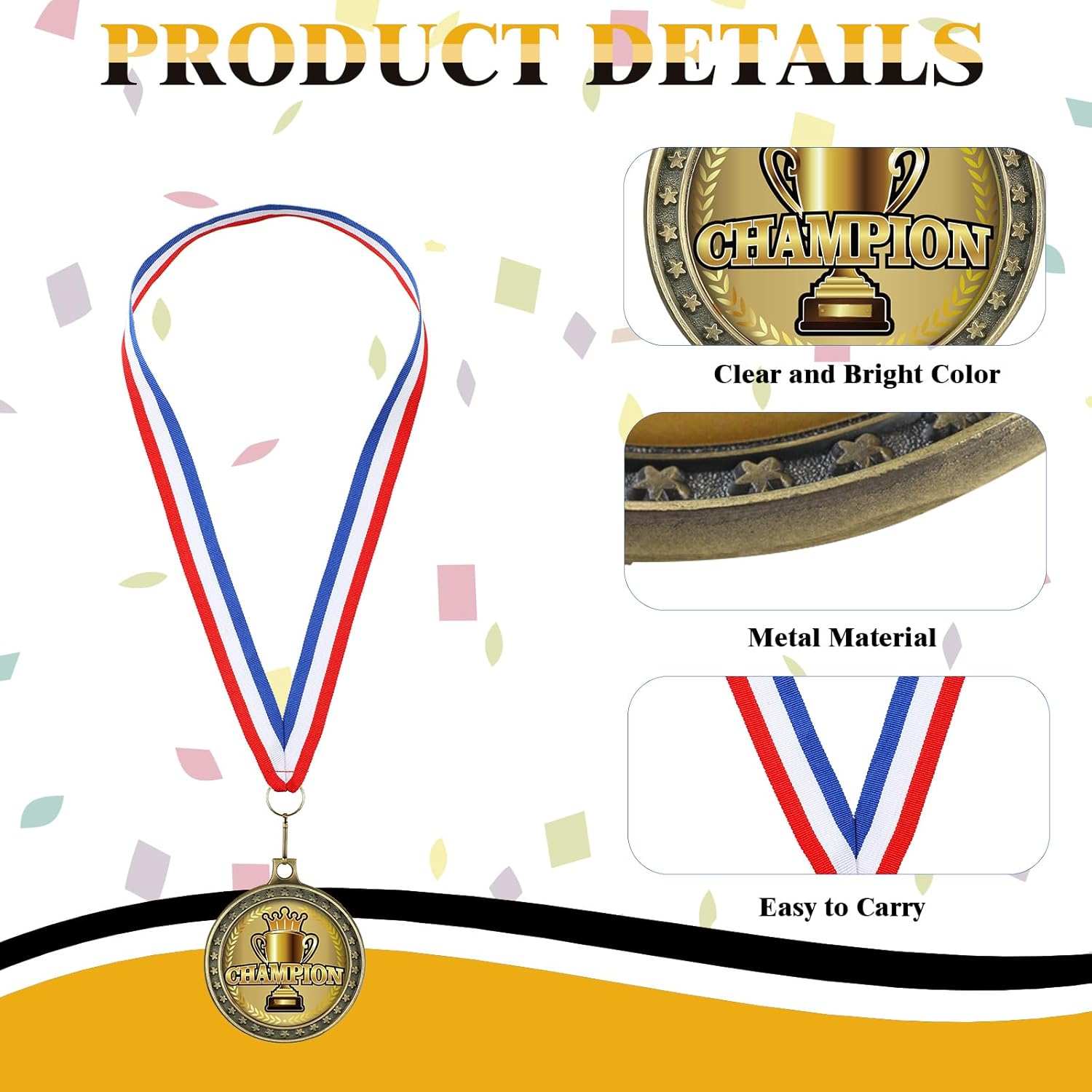 XunYee Champion Awards Medals - 12 Sets for Football, Baseball, Soccer & Basketball | MVP Gift with Neck Ribbons