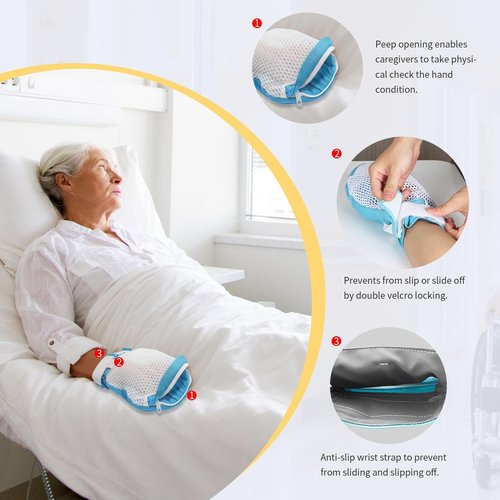 EZ Assistive Restraint Gloves for Dementia Patient, Medical Assistance Glove with Zipper Opening For Finger Protection