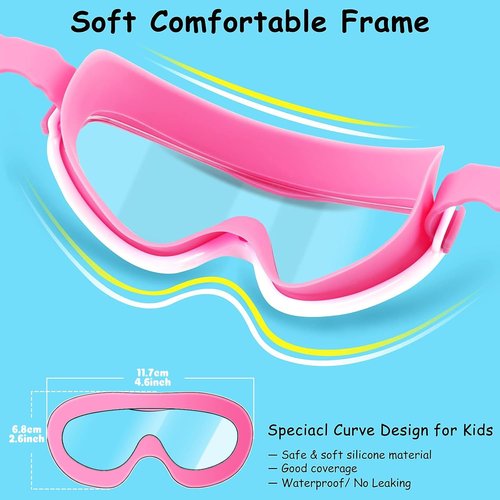COOLOO Kids Swim Goggles - Anti-Fog, Waterproof Design with Nose Cover | 2 Pack for Ages 3-15