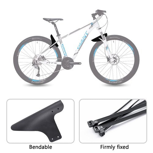 BlingKingdom 2pcs Mountain Bike Fender, Front and Rear Compatible Bicycle Mudguard, Fits 26", 27.5", 29", Plus Size and Fat Bike Wheel Sizes (Black)