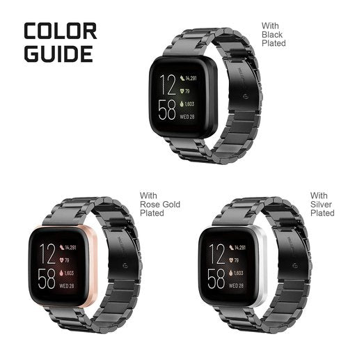 FINTIE Metal Band Compatible with Fitbit Versa 2 1 and Lite Edition, Solid Stainless Steel Strap Replacement Wristband Business Bracelet, Black