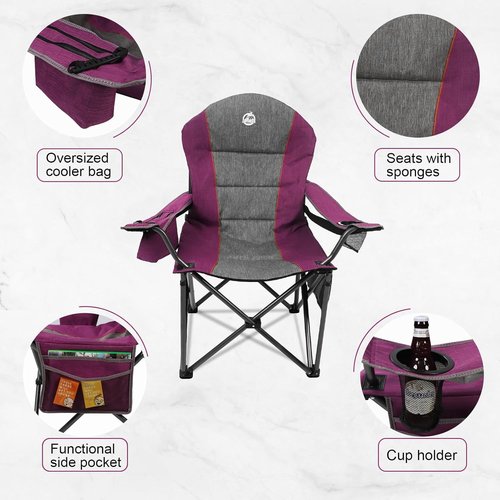 Northroad Oversized Camping Chair - Heavy Duty Folding Chair with Cup Holder & Cooler Bag | Supports 350 LBS (Purple)