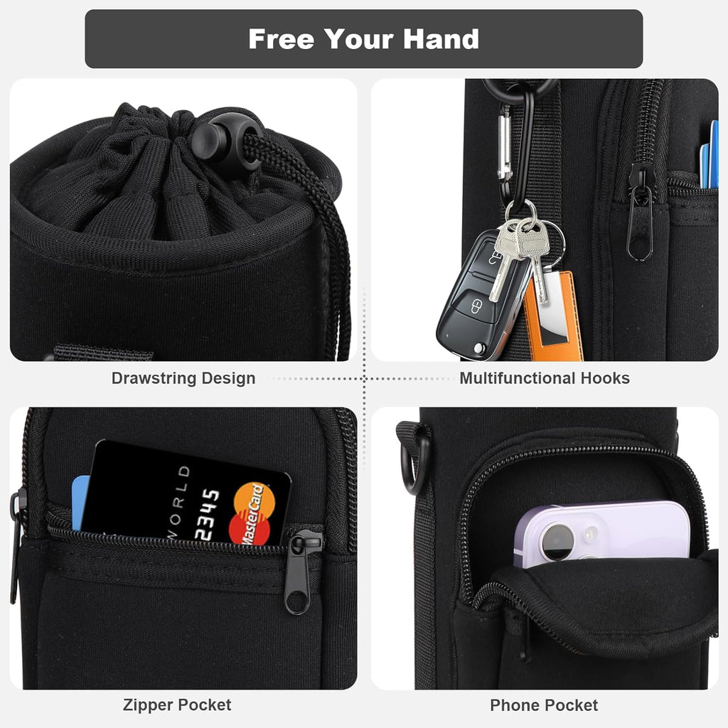 Skiennix Water Bottle Holder - Insulated Neoprene Carrier Bag with Phone Pocket | Fits 32/40 oz for Hiking & Gym