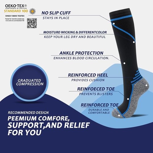 Fenglaoda Compression Socks - 20-30 mmHg Knee High Support for Men & Women | Ideal for Nurses, Pregnant, Athletes