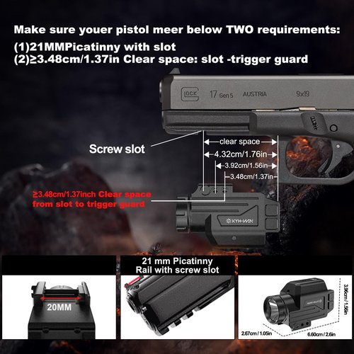 XYH-Win Aluminum 1000 Lumens Green Laser Light Combo with Strobe Function for Glock/SIG Pistol, Tactical Flashlight Laser Sight Fits for Picatinny Rail & Full Compact Rail, USB Magnetic Rechargeable