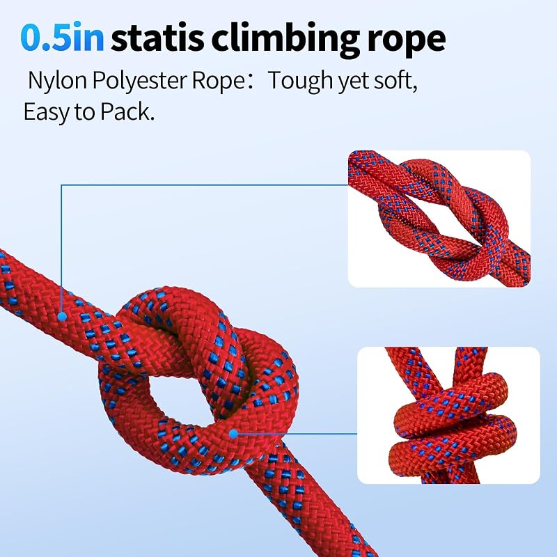 150 Ft Heavy Duty Climbing Rope, 1/2 in Arborist Rope for Tree Rigging - Red (Variation: 150ft-Red-1/2)