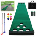 Crestgolf Mat Game Set Green Mat, Putting with 2 Adjustable Putters, 6 Golf Balls,12 Golf Hole Covers for Indoor&Outdoor Short Game Office Party Backyard Use