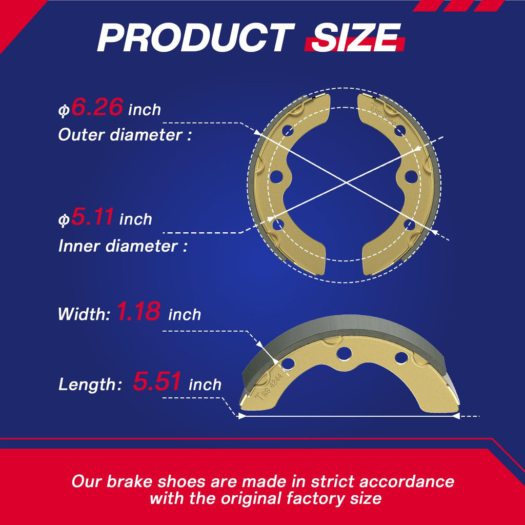SUPGCPER 4 PCS Long Golf Cart Universal Brake Shoes, Fit Club Car DS&Carryall 1981-1994, EZGO XI-Serial 1983-1986, for Yamaha G1 1978-1980 2-Cycle, Golf Cart Brake Pads Replace OEM# 101146302 1011296