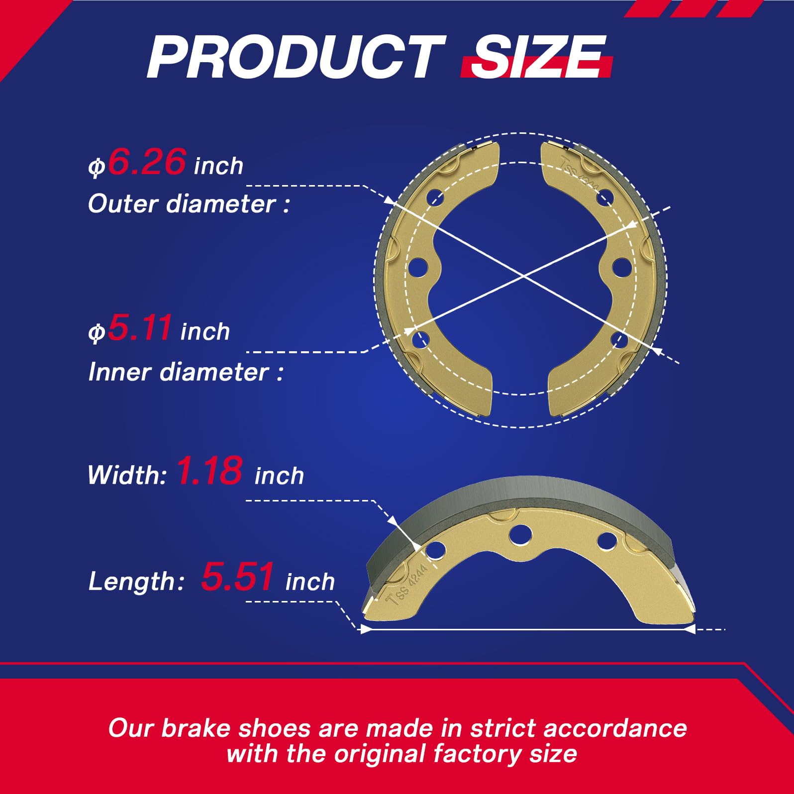 SUPGCPER 4 PCS Long Golf Cart Universal Brake Shoes, Fit Club Car DS&Carryall 1981-1994, EZGO XI-Serial 1983-1986, for Yamaha G1 1978-1980 2-Cycle, Golf Cart Brake Pads Replace OEM# 101146302 1011296