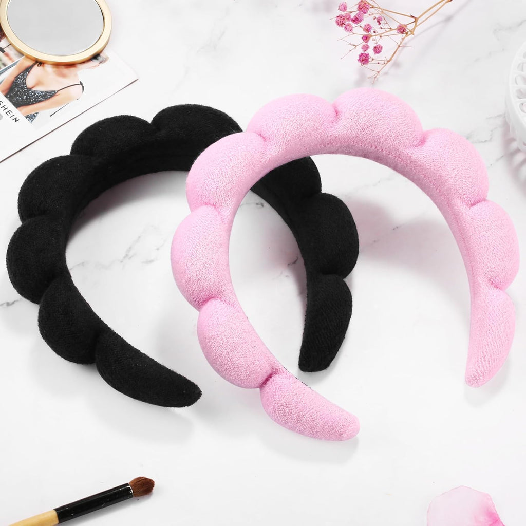 Ztomine Spa Headbands - Set of 2 Terry Cloth Skincare Headbands for Washing Face | Black & Pink