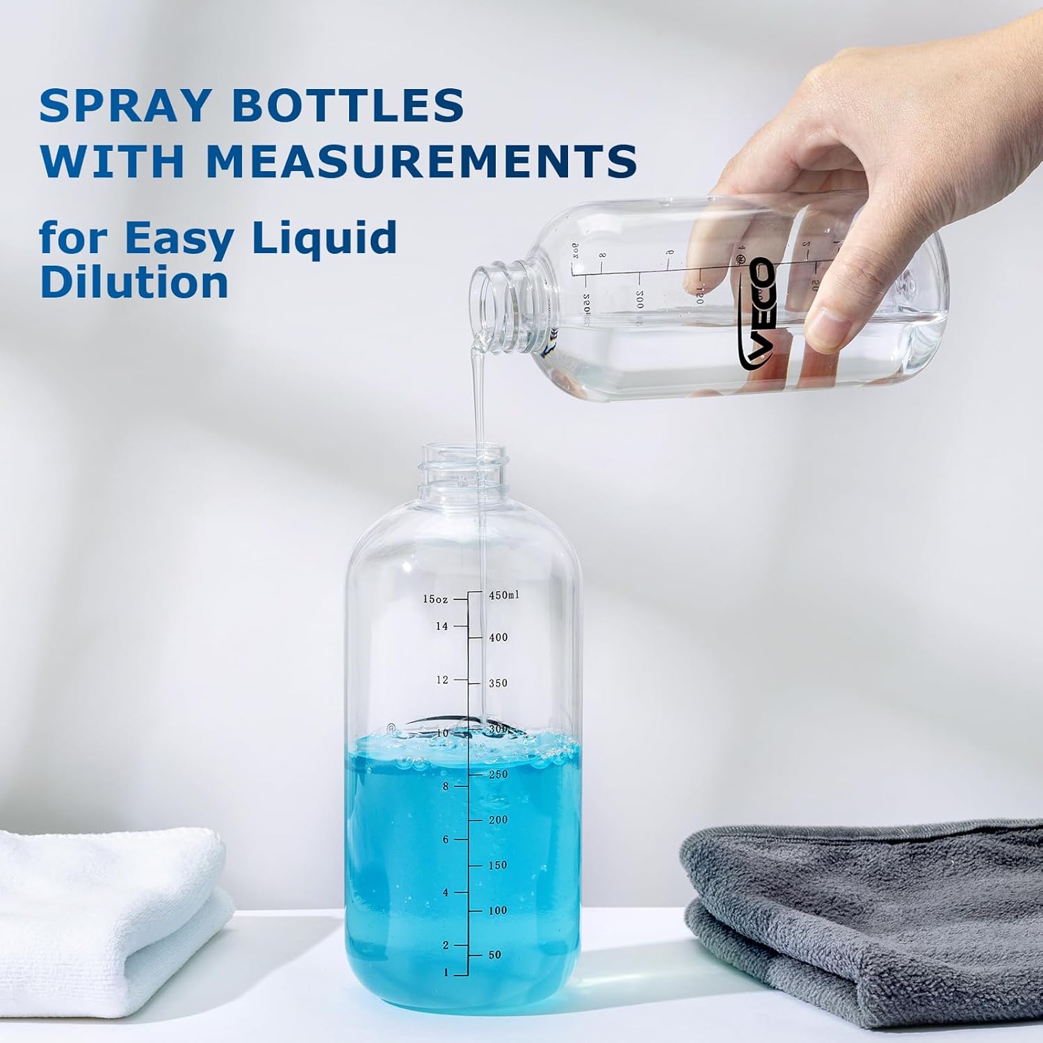 Veco 500mL Graduated Spray Bottles - 360° Any-Angle Spraying, Leak-Resistant | 4-Pack with Foldable Funnel
