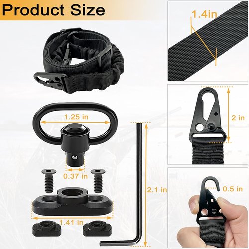 HK 2 Point Rifle Sling - Adjustable Length with Elastic Bungee & 2 Mlok QD Mounts for Hunting