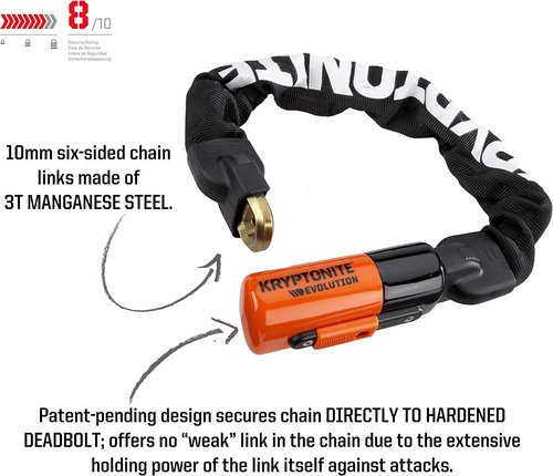 Kryptonite Evolution 1055 Mini Bike Chain Lock - 1.8 Feet Long Heavy-Duty Anti-Theft Steel Chain for E-Bike, Motorcycle, Scooter, Bicycle, Fence