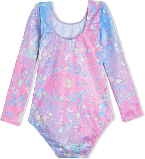 Domusgo Girls Gymnastics Leotards - Shiny Colorful Long Sleeve Bodysuits for Tumbling | Sizes Available