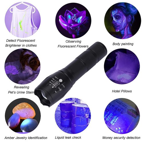 BUDUY Rechargeable UV Flashlight 395nm, Portable Blacklight LED Torch with White Light Combo, Pet Urine Detector for Dog Cat Pee, Stepless Dimming, USB-C Charging, Waterproof