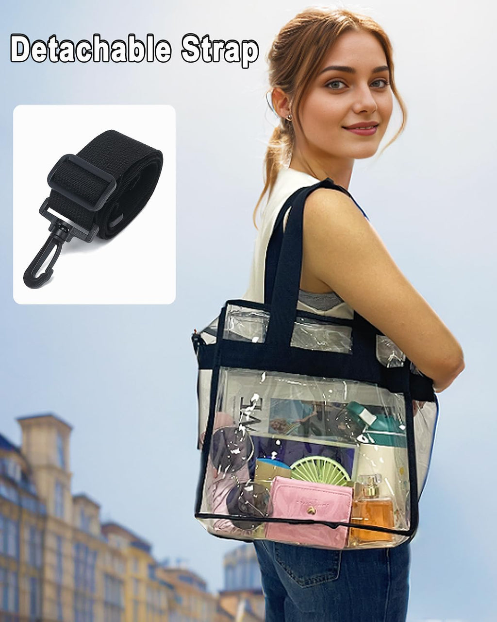 Skiennix Clear Stadium Bag - 12x6x12 Jelly Tote for Women | Zippered Beach & Concert Tote