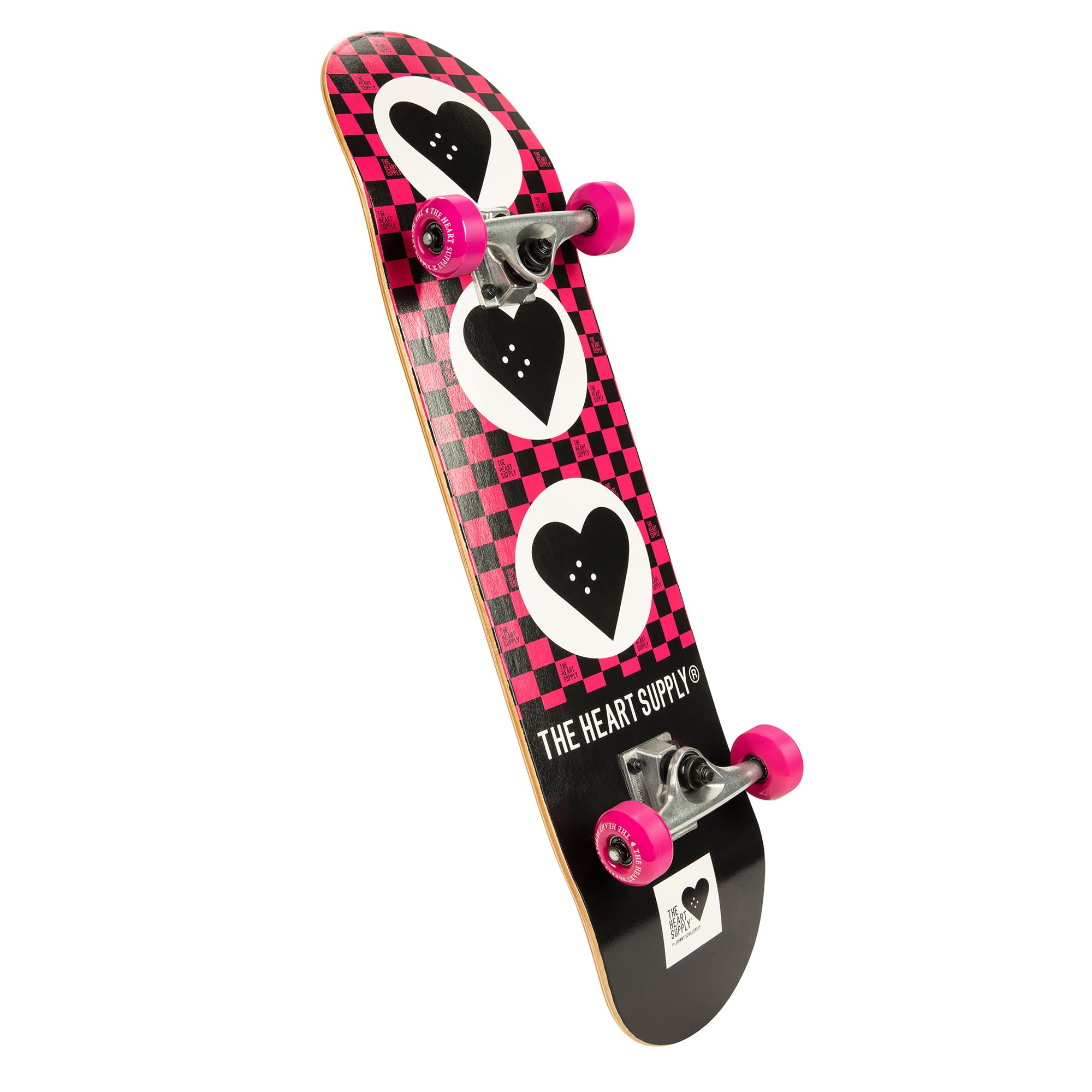The Heart Supply Complete Skateboard Team Checkerboard 31.35" x 8.0" 7-Ply Maple Blend Construction Full concave, 54mm Wheels, Max Weight 220lbs