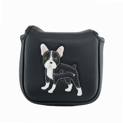 Black French Bulldog PU Leather Golf Club Square Mallet Putter Covers Protector