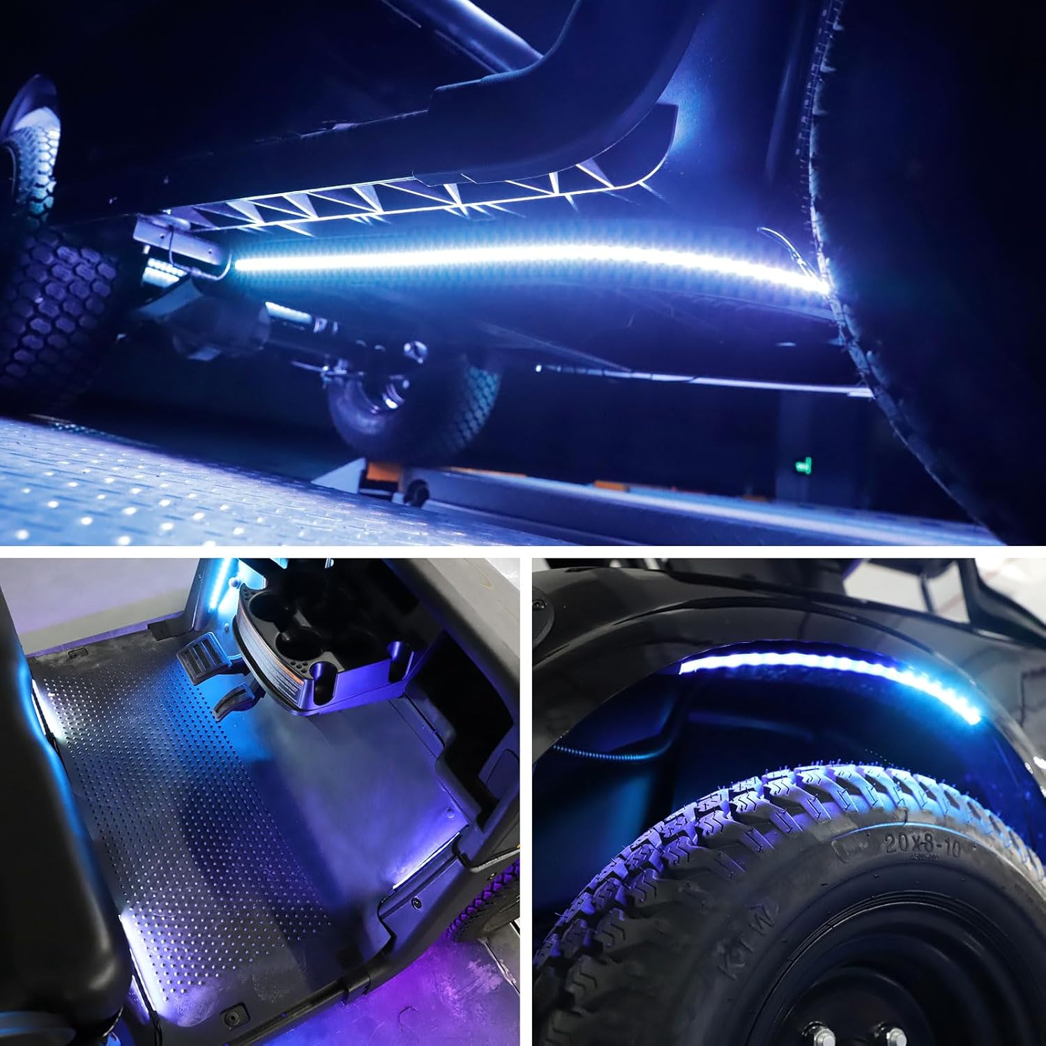 Roykaw Golf Cart LED Strip Lights - Waterproof Neon Accent Kit with Wheel Well & Interior Lights | Million Colors, Sync to Music, Fits 12V-80V, 12 PCS