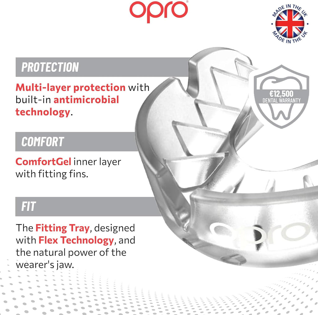 OPRO Silver Level Mouthguard - Revolutionary Fitting Technology for Sports | Youth Size, Clear