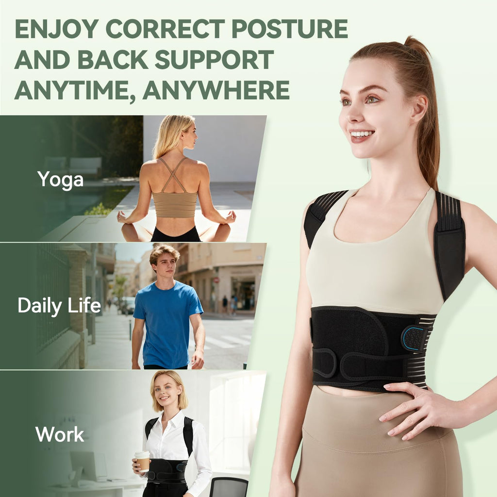Skiennix Back Brace - Adjustable Posture Corrector for Pain Relief | Breathable 4-Point Support System, Medium