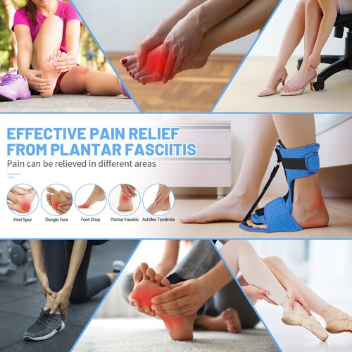 Acankn Plantar Fasciitis Night Splint: Adjustable Brace with Arch Support | Dorsal Night Splint for Women Men | Dual Effective Relief Achilles Tendonitis Foot Drop Heel Pain Black-Blue