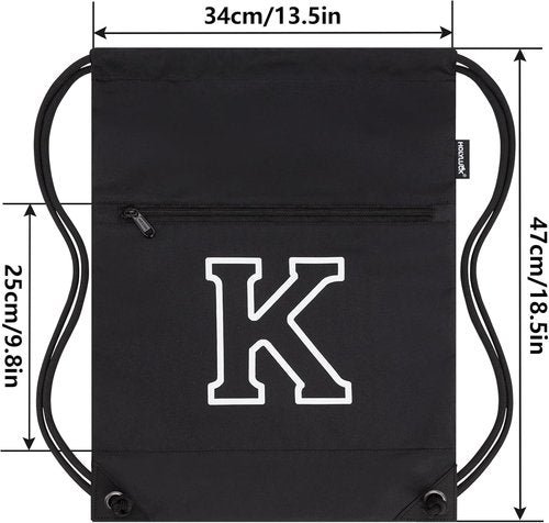 HOLYLUCK Drawstring Backpack - Stylish Initial Design for Sports, Gym, Travel | Black-K