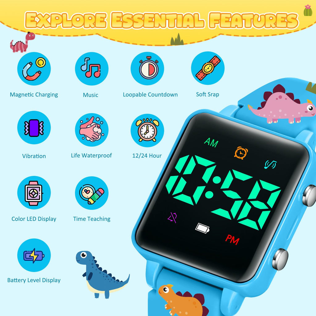 Timever Potty Training Watch for Kids 2-9, Upgraded Magnetic Charging Reminder Toddler Watch with Music/Vibration/Colorful Lights Countdown, Cute Silicone Strap Waterproof Digital Watch for Boys Girls