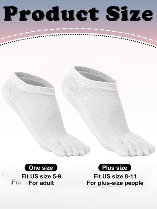 Bencailor 6/12/32Pairs Women Toe Socks Five Toe Cotton Socks Ankle Sock with Toes Separated for Women Men Athletic Running(6 Pairs,White,8-11)
