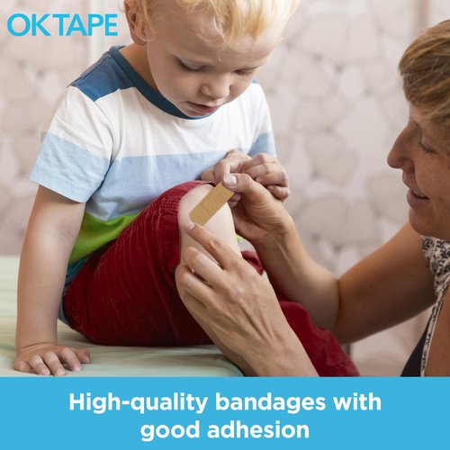 OK TAPE Fabric Adhesive Bandages, 200 Ct, Sterile, Flexible Bandages for Wounds, 3 Sizes, Latex Free, Breathable, Protection for First Aid