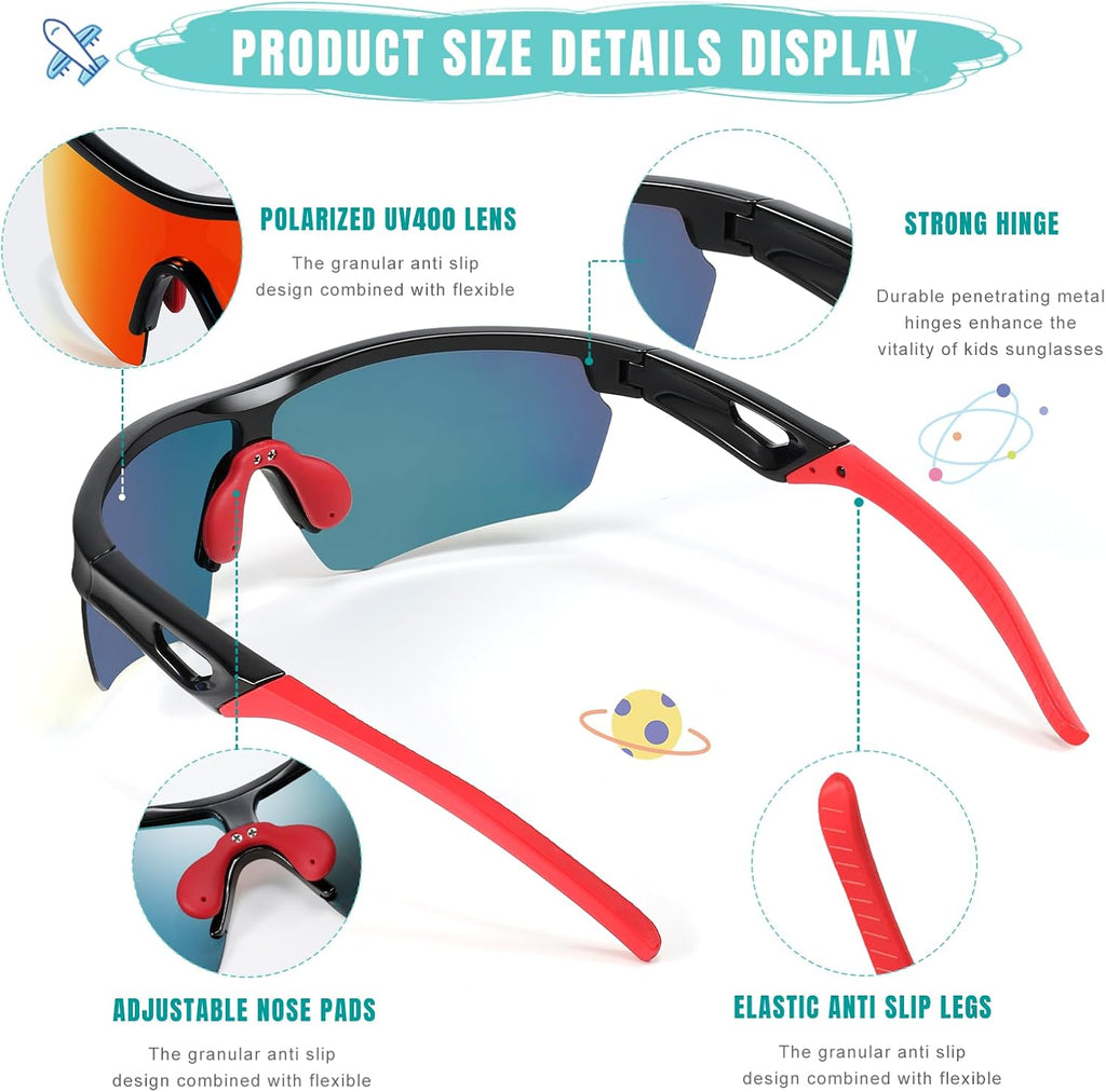 Skiennix Kids Sunglasses - Polarized Baseball Goggles for Boys & Girls 3-12 | UV Protection