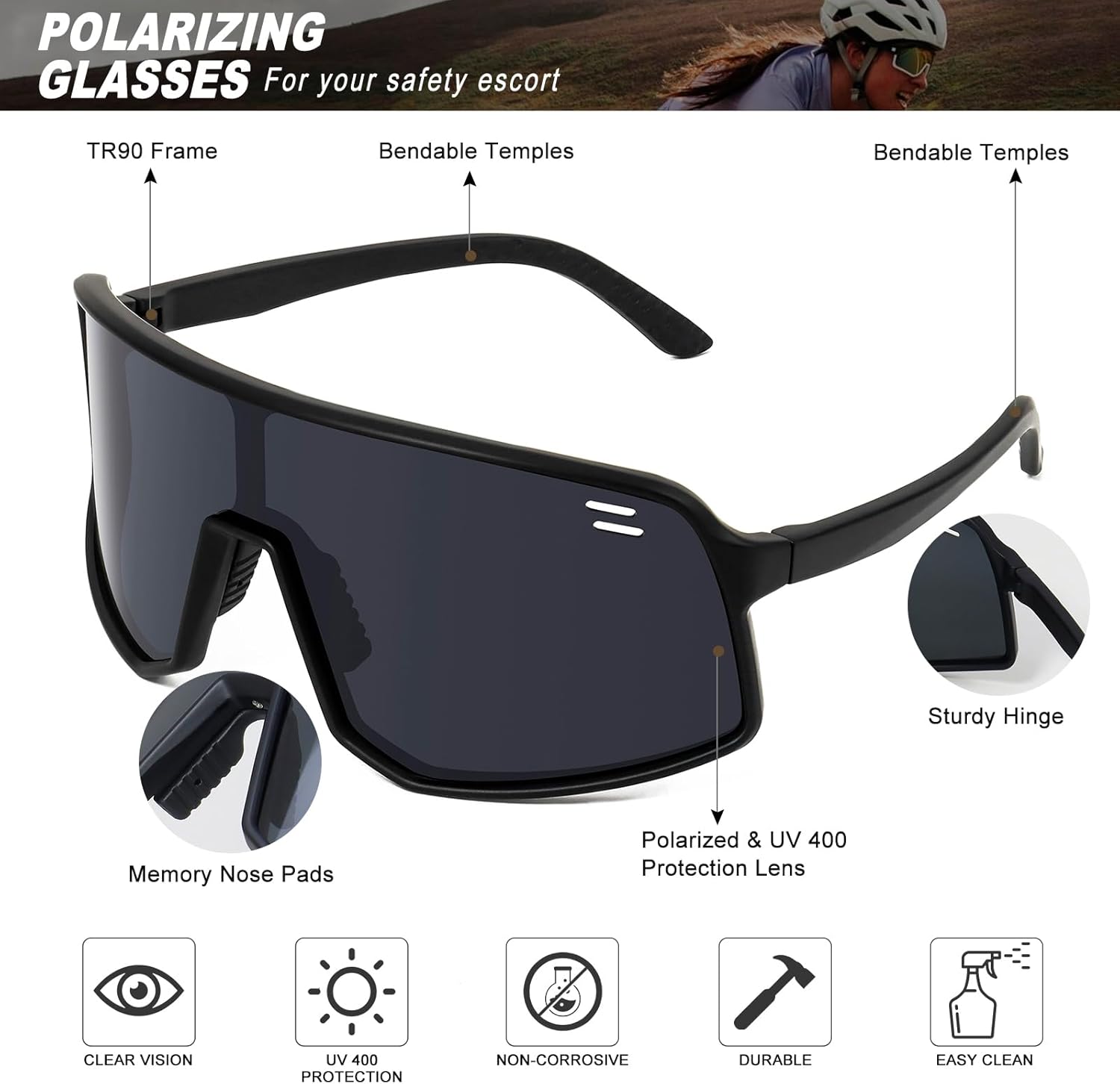 Polarized Sports Sunglasses | UV400 Protection for Men & Women - Ideal for Cycling, Fishing, Running