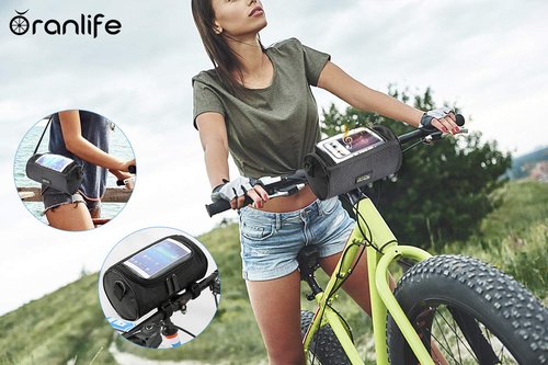 Oranlife Bike Handlebar Bag, Waterproof Phone Cycling Mount Front Bags, Bicycle Storage Bag with Removable Shoulder Strap, 6 inch Transparent Pouch, Best Gift