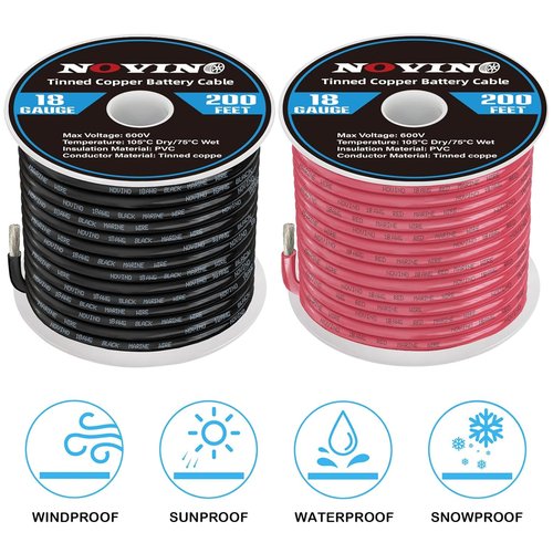 Marine Wire 18 Gauge - 200FT Red & Black Tinned Copper Boat Cable for Automotive & Outdoor Use