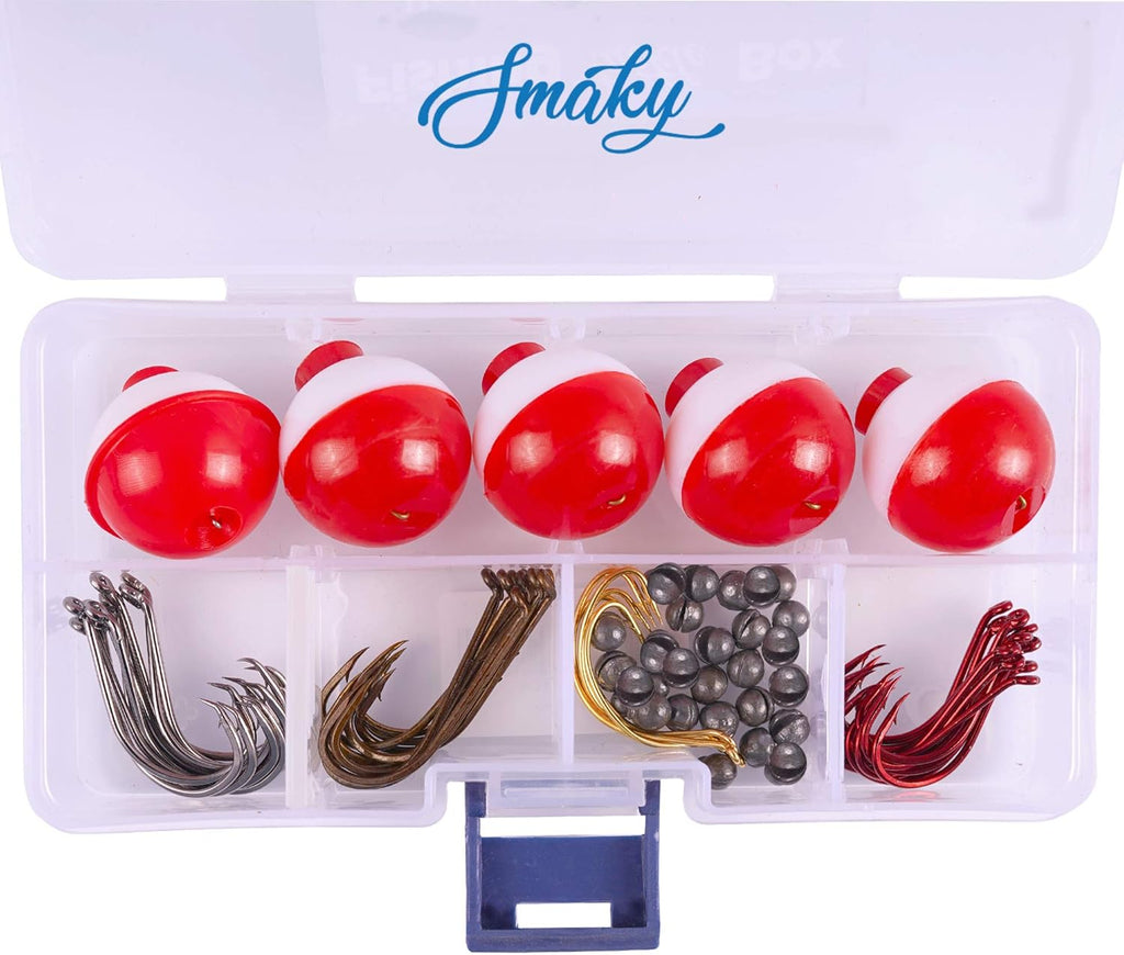 Smaky Fishing Tackle Kit - 80-Piece Beginner Equipment with Hooks, Bobbers & Sinkers | Ideal for Live & Artificial Baits