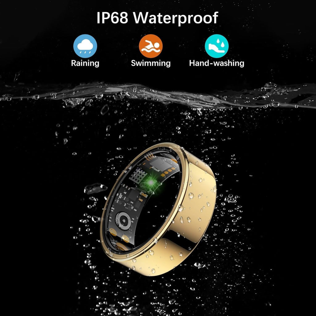 Skiennix Smart Ring - Fitness Tracker with Heart Rate, Blood Oxygen, Stress & Sleep Monitoring | Gold, Size 11
